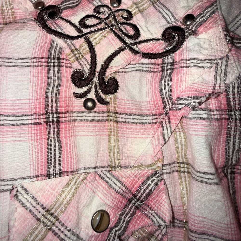 Panhandle Slim Western Plaid Studded Embroidered Snap Shirt Women's Medium - Picture 4 of 13